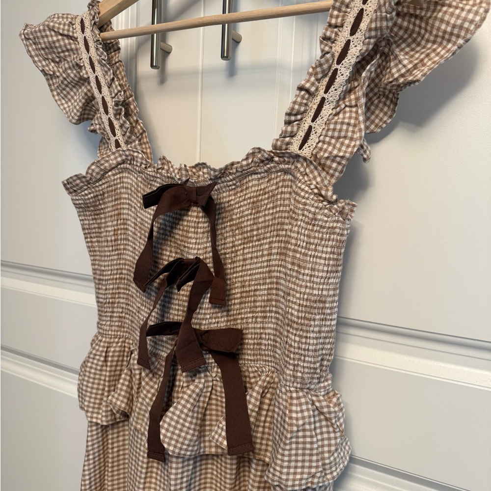🤎Moon River Gingham Bow Midi Dress, Size M NWT - Picture 3 of 9